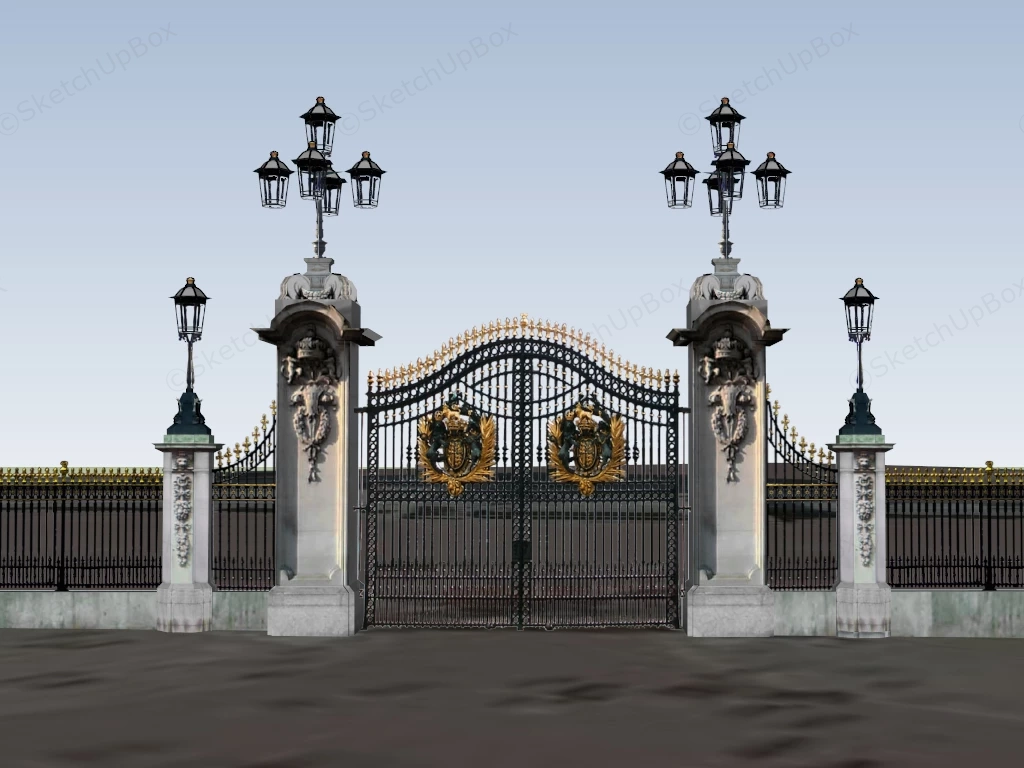 Antique Iron Driveway Gate And Fences sketchup model preview - SketchupBox
