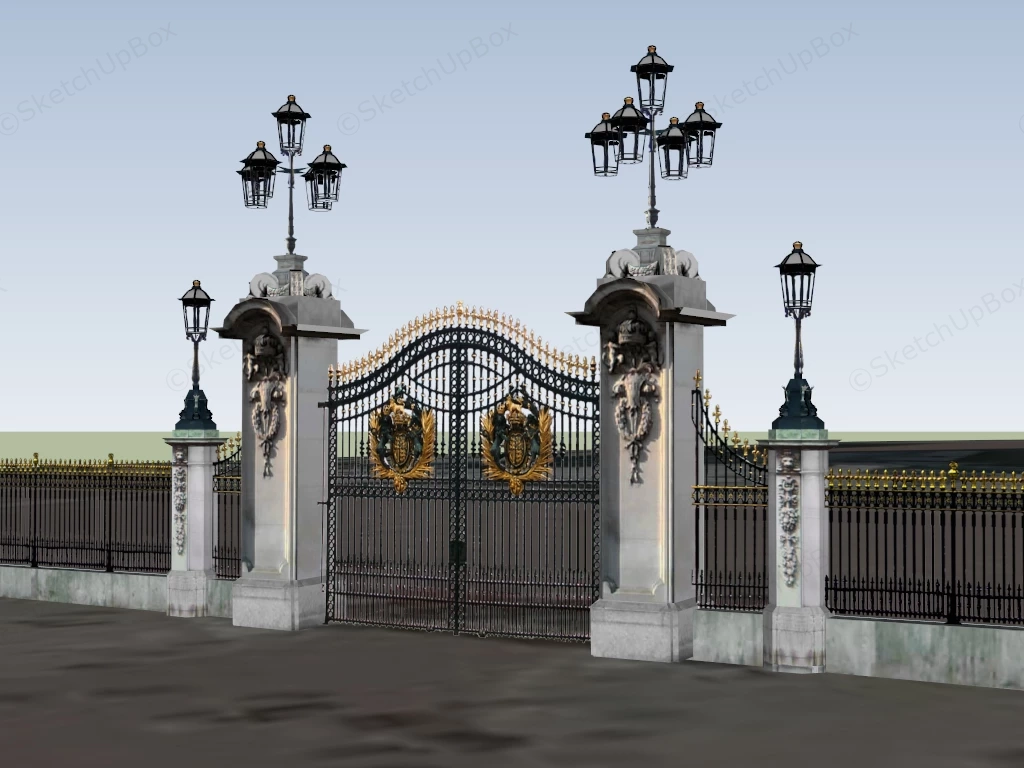 Antique Iron Driveway Gate And Fences sketchup model preview - SketchupBox