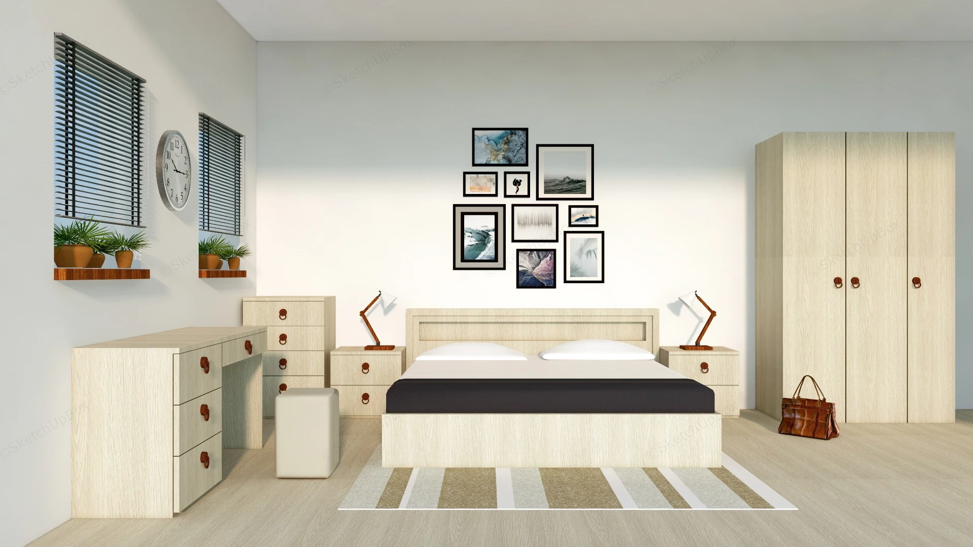 White And Wood Bedroom sketchup model preview - SketchupBox