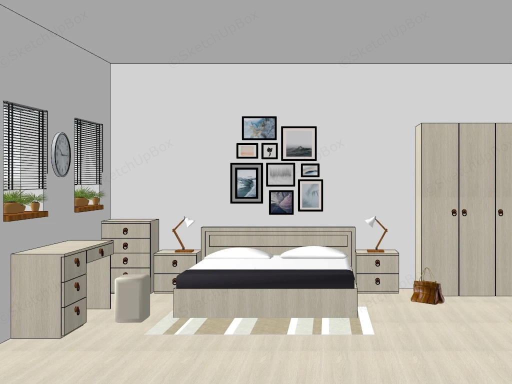 White And Wood Bedroom sketchup model preview - SketchupBox