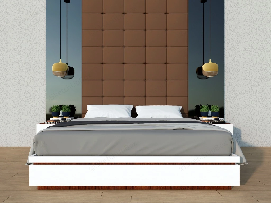 Tufted High Headboard Bed sketchup model preview - SketchupBox