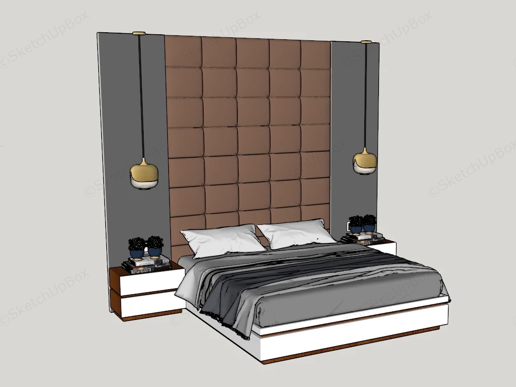 Tufted High Headboard Bed sketchup model preview - SketchupBox