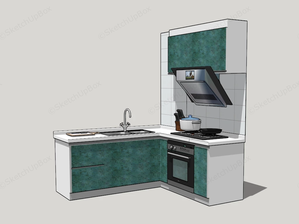 Small Kitchen With Green Cabinets sketchup model preview - SketchupBox