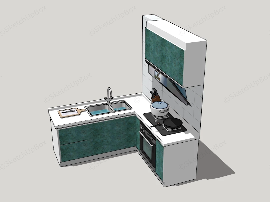 Small Kitchen With Green Cabinets sketchup model preview - SketchupBox