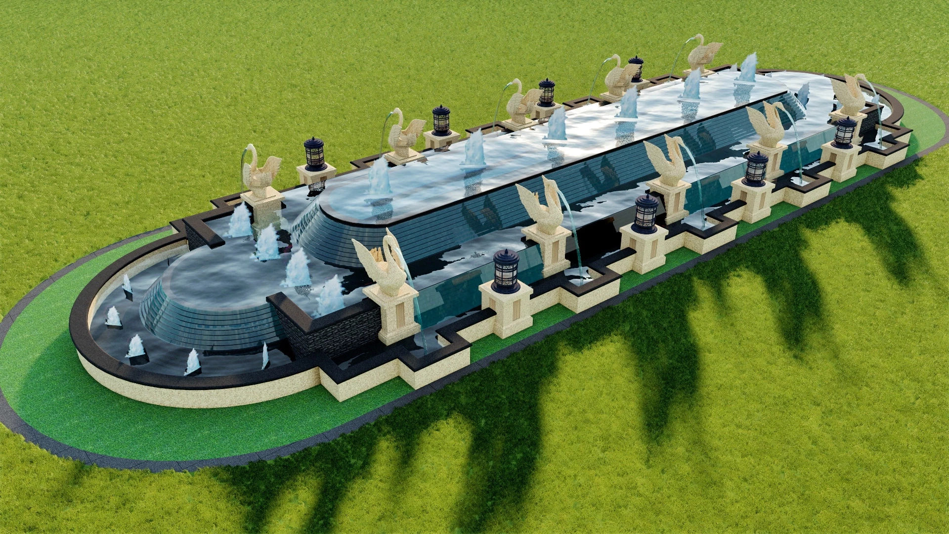 Large City Square Fountain sketchup model preview - SketchupBox