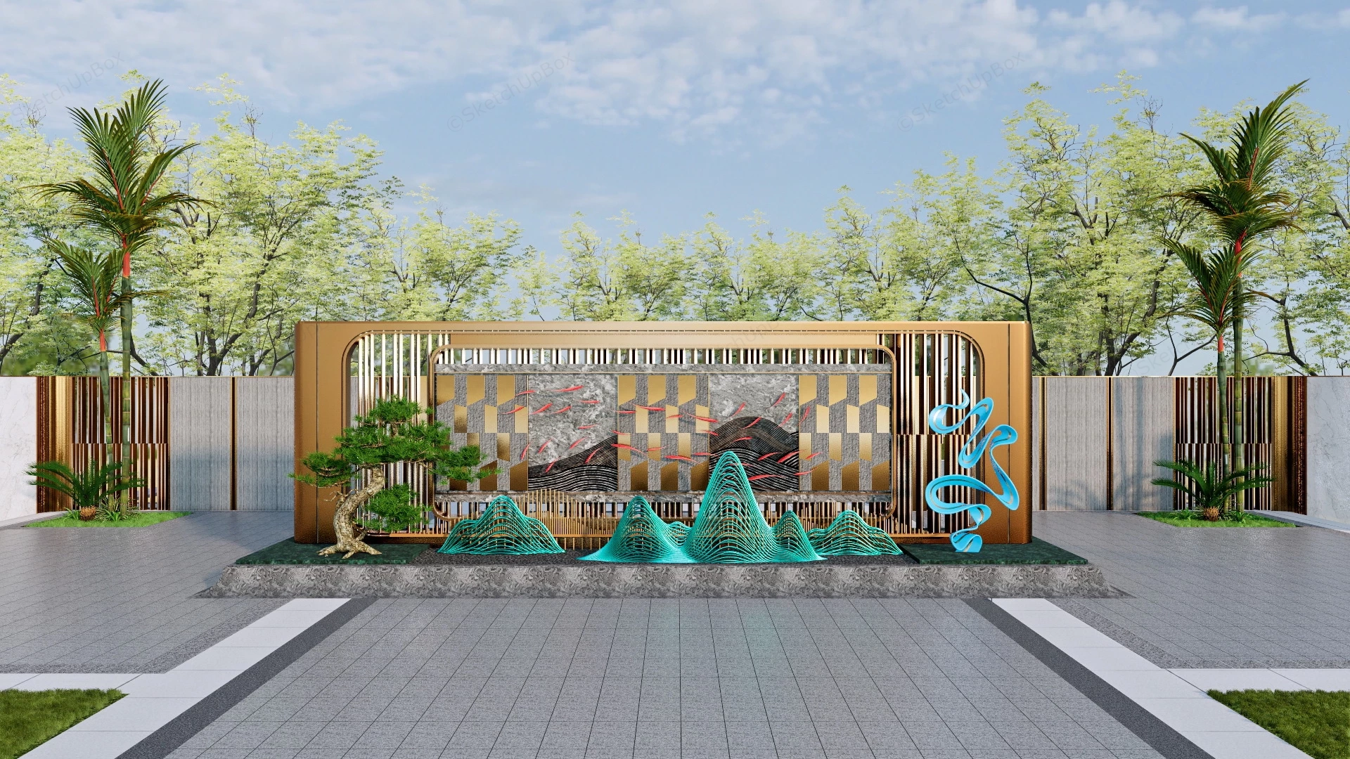 Chinese Garden Feature Wall sketchup model preview - SketchupBox