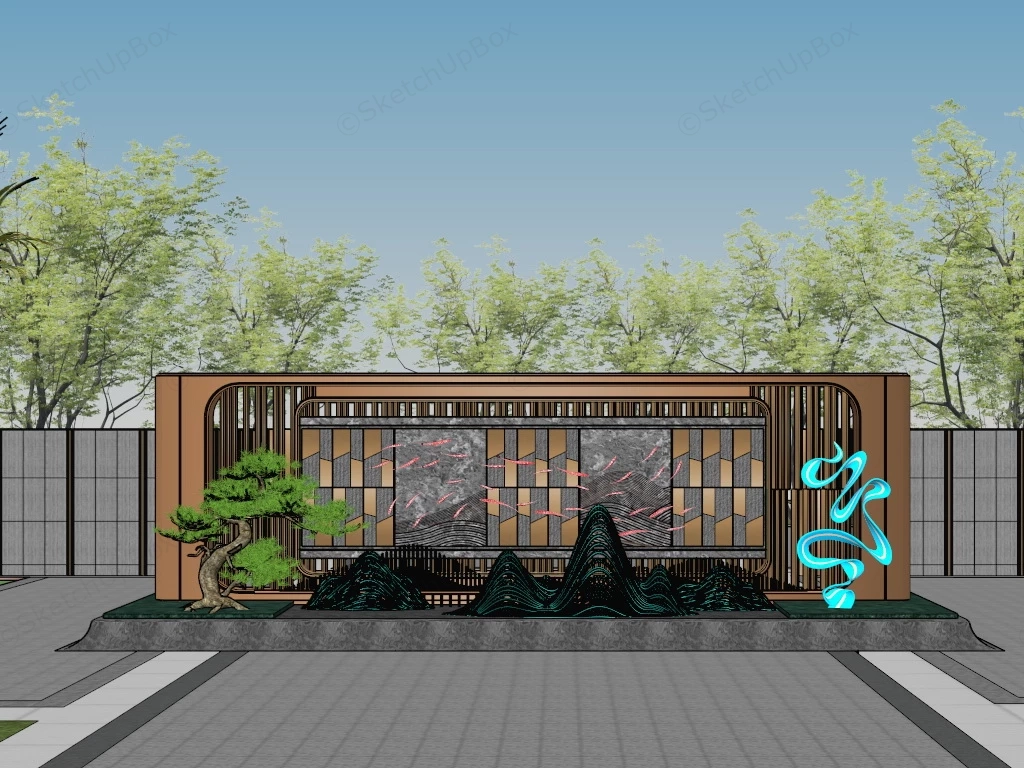 Chinese Garden Feature Wall sketchup model preview - SketchupBox