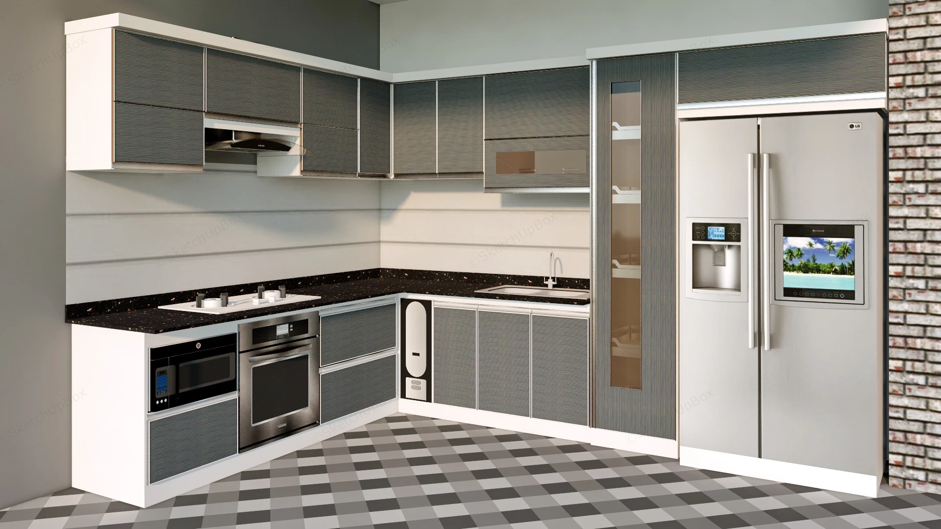 Modern Grey Kitchen Design sketchup model preview - SketchupBox