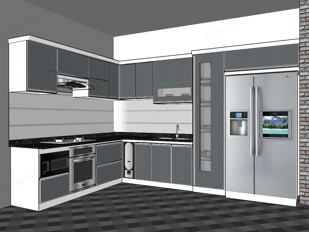Modern Grey Kitchen Design sketchup model preview - SketchupBox