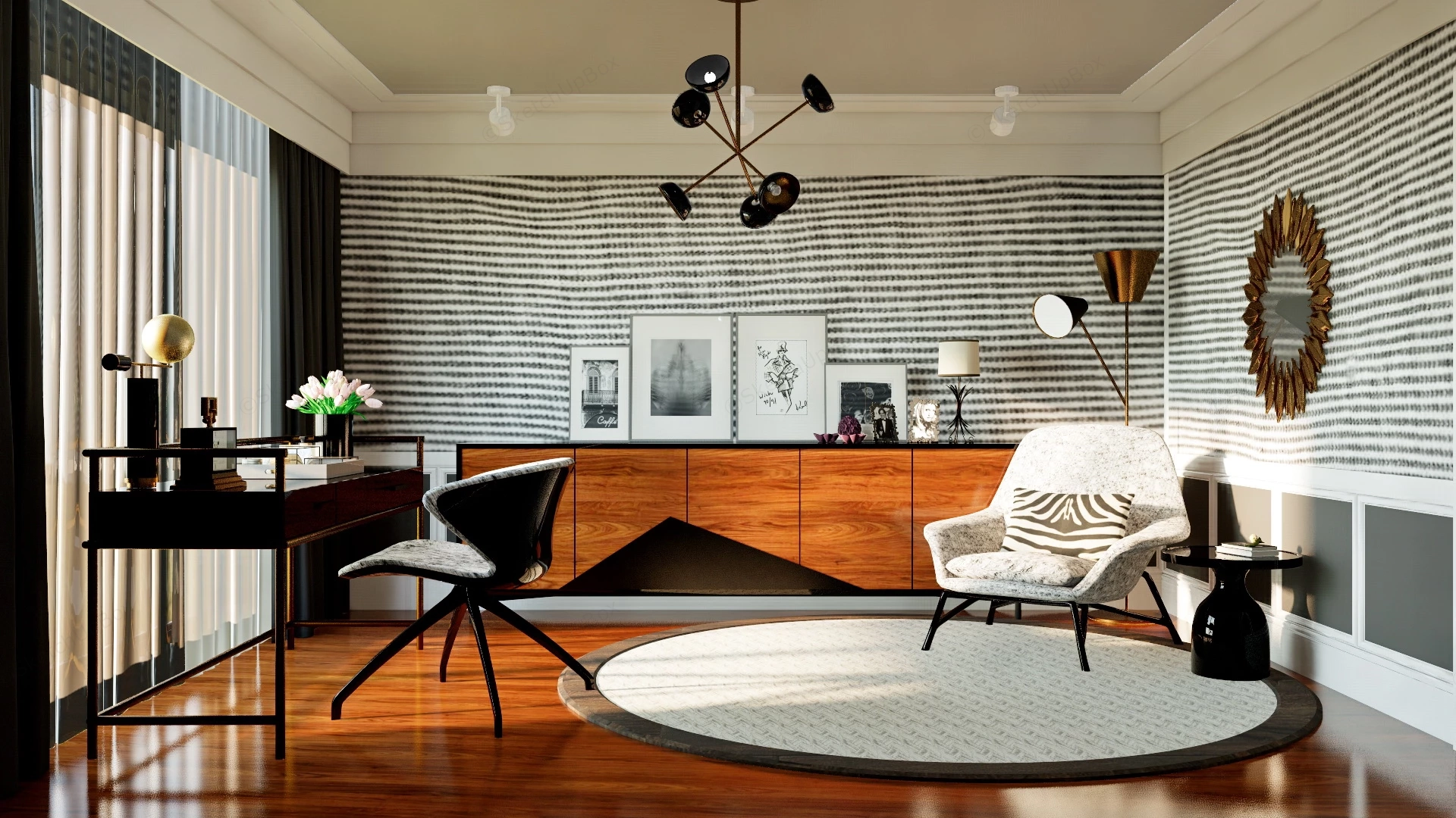 Modern Mid Century Home Office Decor sketchup model preview - SketchupBox