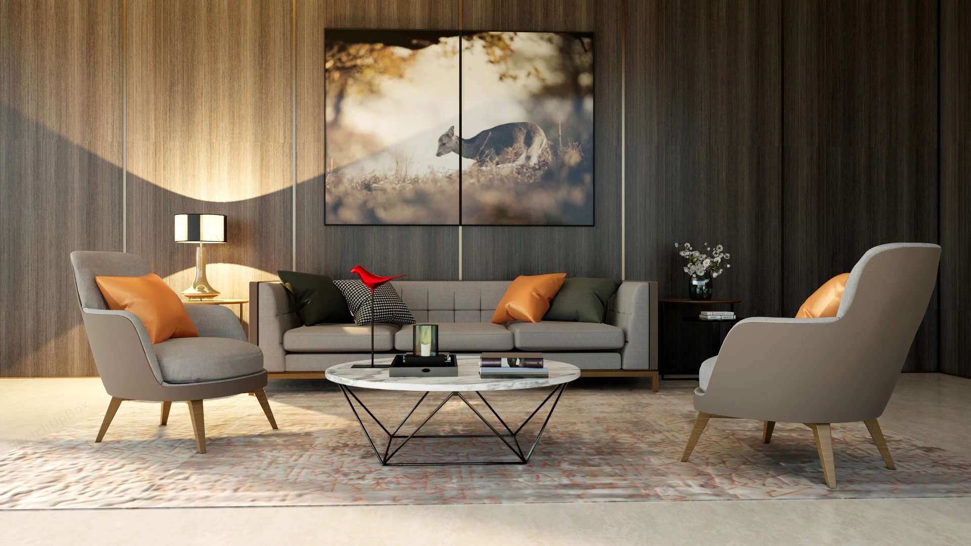Warm Modern Living Room sketchup model preview - SketchupBox