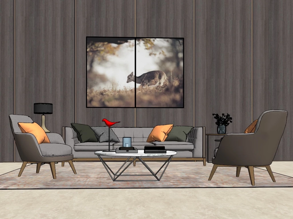Warm Modern Living Room sketchup model preview - SketchupBox
