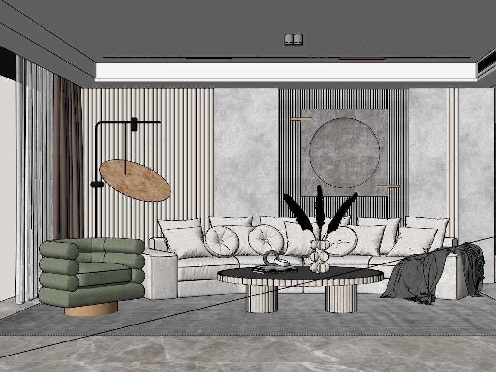Wabi Sabi Modern Living Room sketchup model preview - SketchupBox