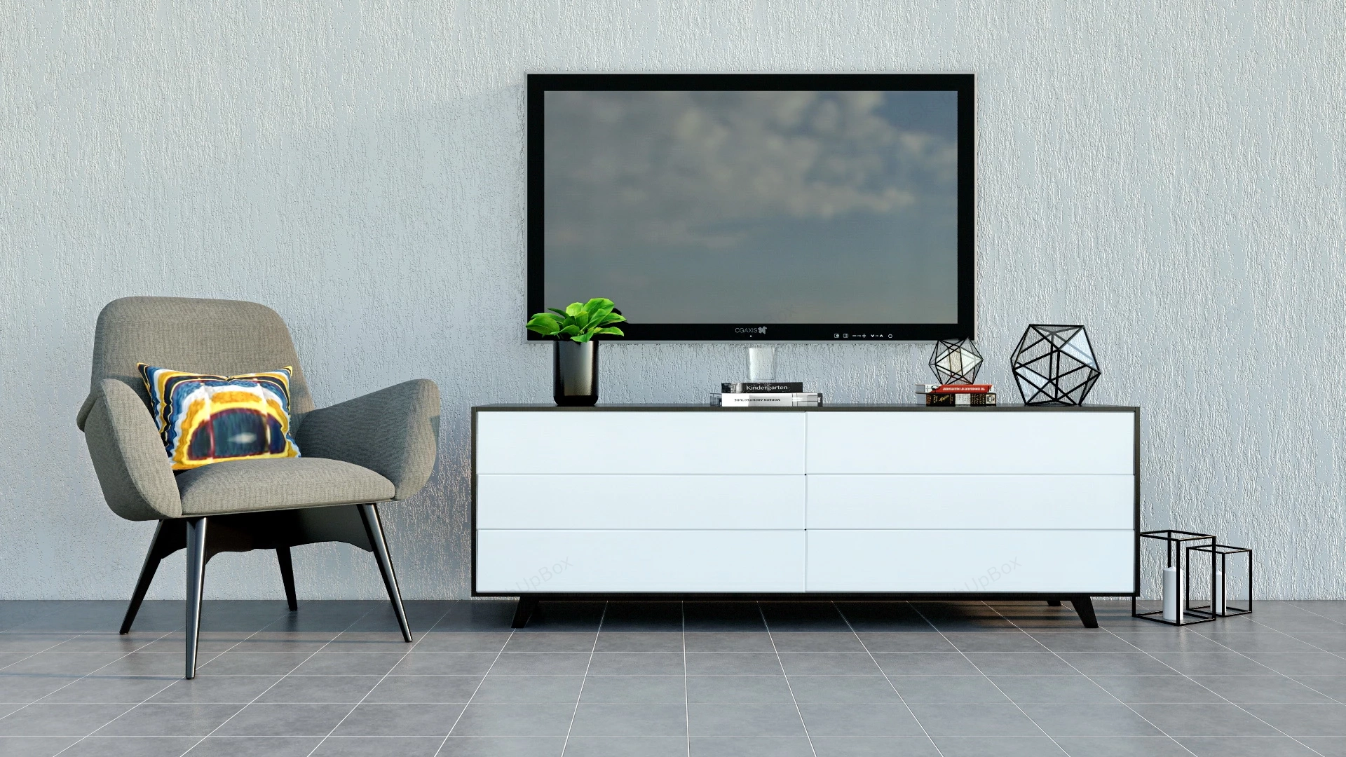 White Tv Console sketchup model preview - SketchupBox
