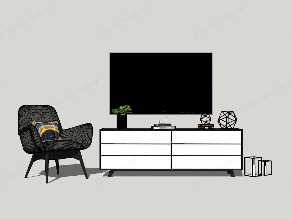 White Tv Console sketchup model preview - SketchupBox