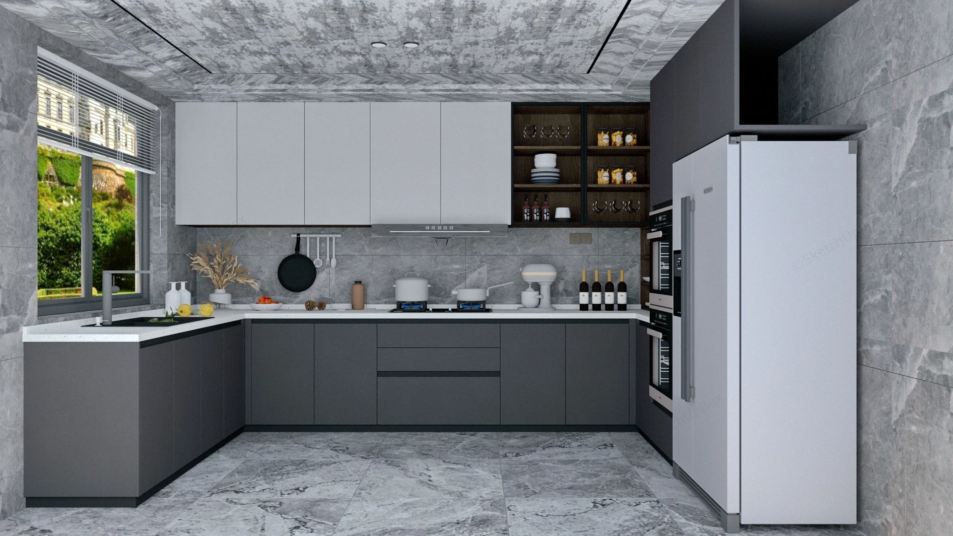 Grey And Black Kitchen sketchup model preview - SketchupBox