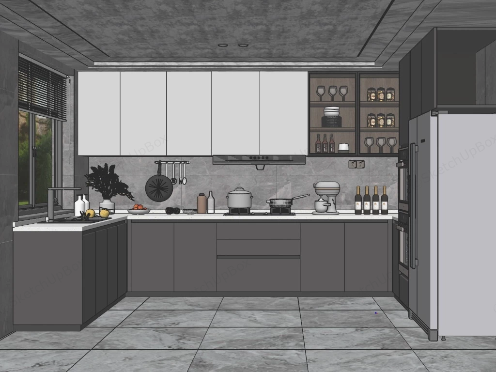 Grey And Black Kitchen sketchup model preview - SketchupBox