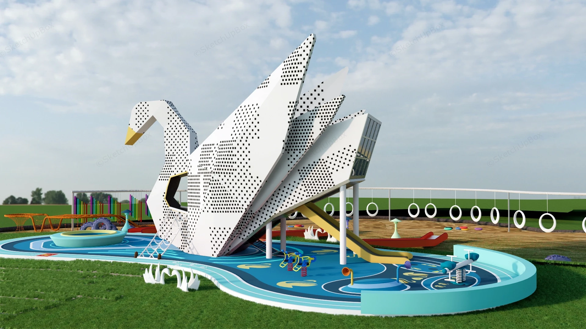 Swan Theme Playground sketchup model preview - SketchupBox