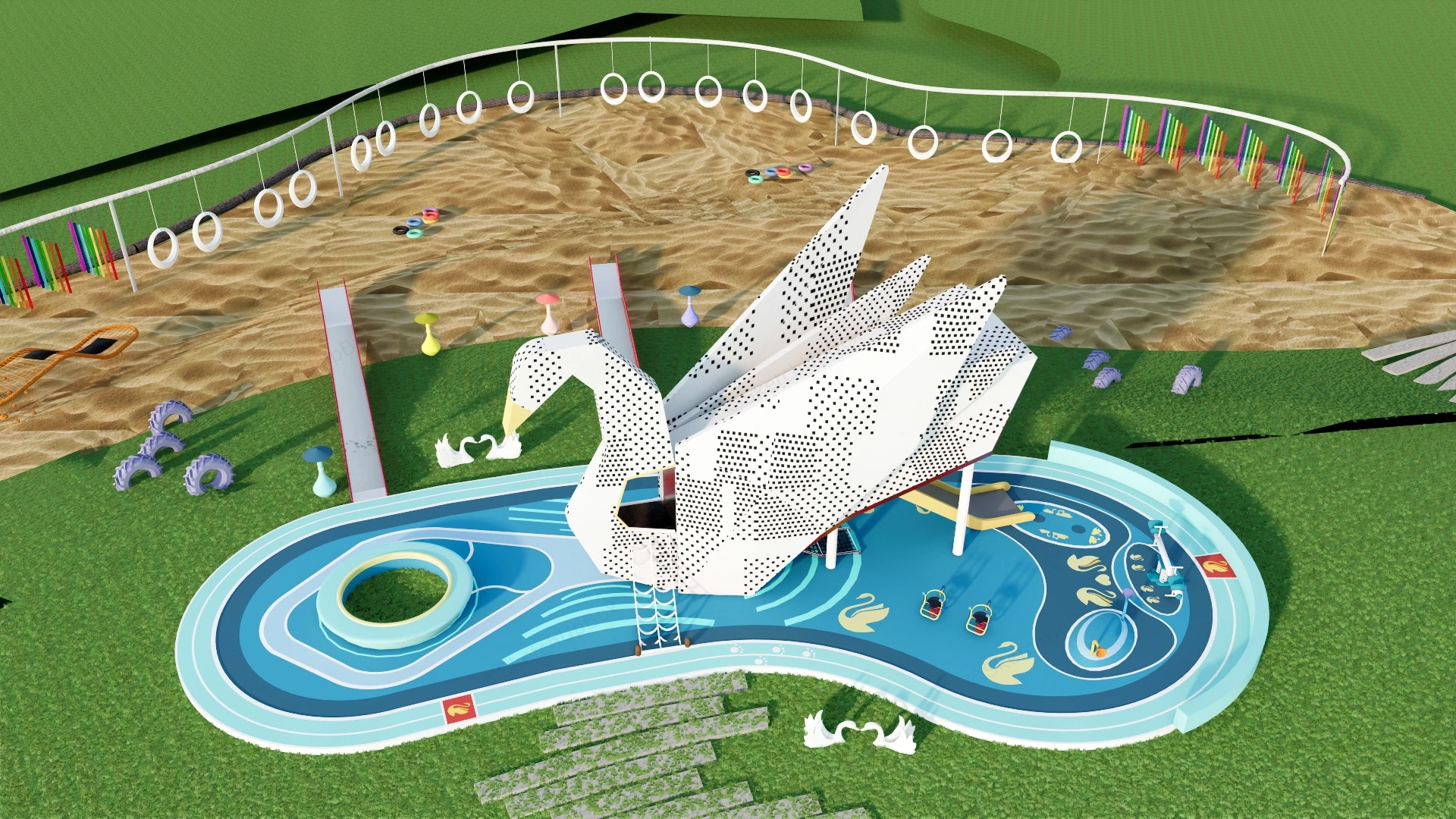 Swan Theme Playground sketchup model preview - SketchupBox