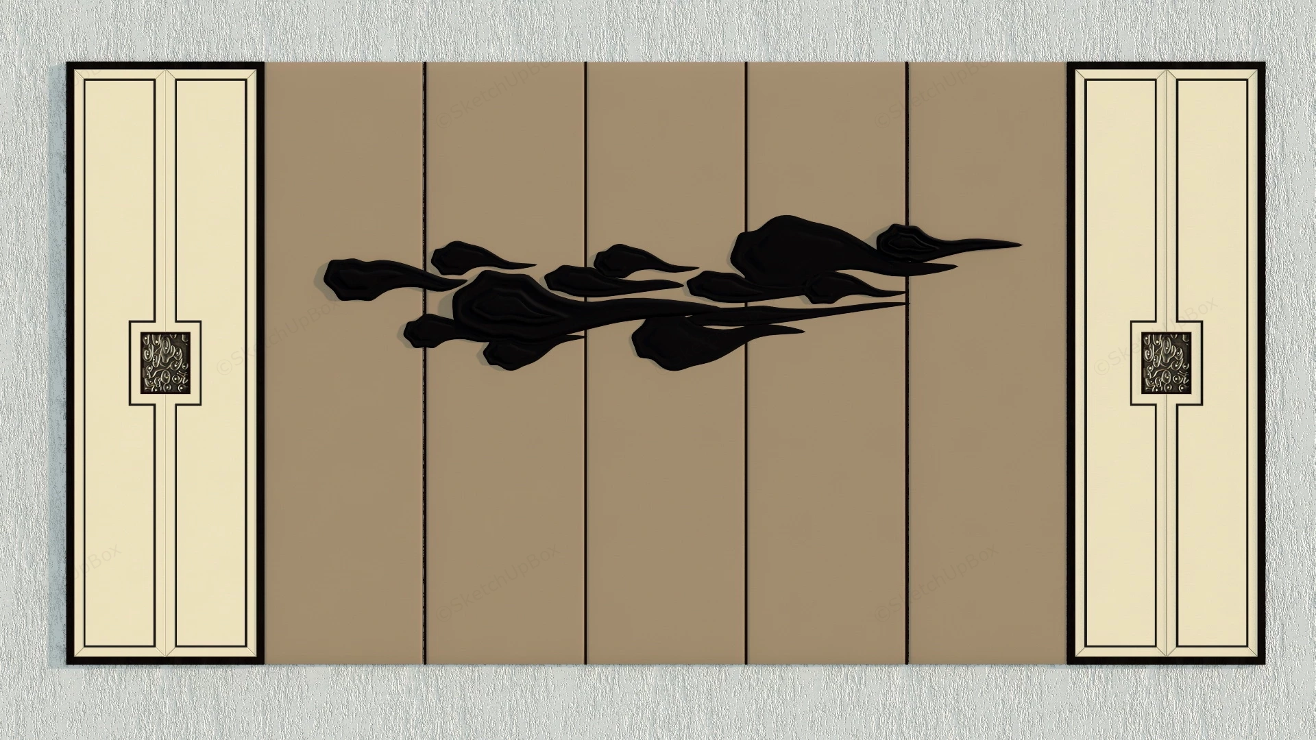 Asian Style Wall Accent sketchup model preview - SketchupBox