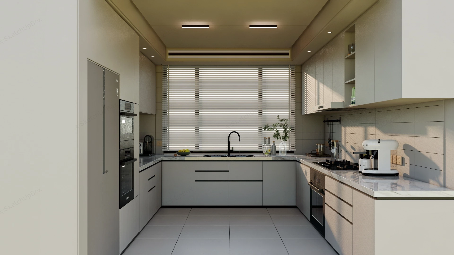 Modern Cream Kitchen sketchup model preview - SketchupBox