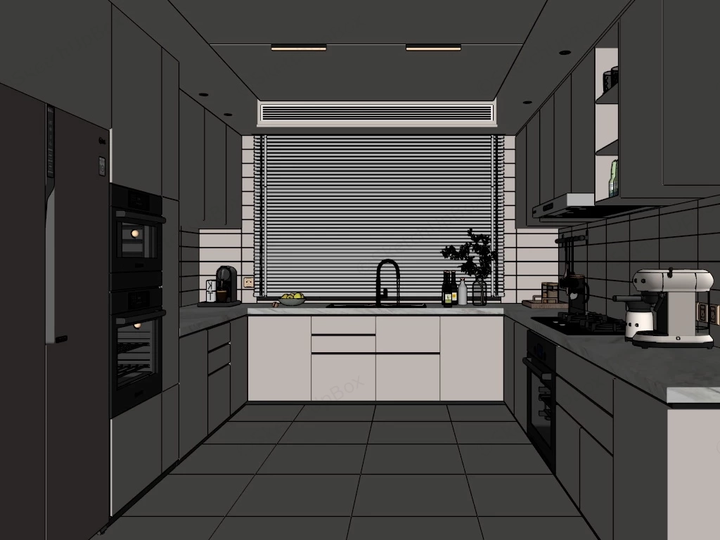 Modern Cream Kitchen sketchup model preview - SketchupBox