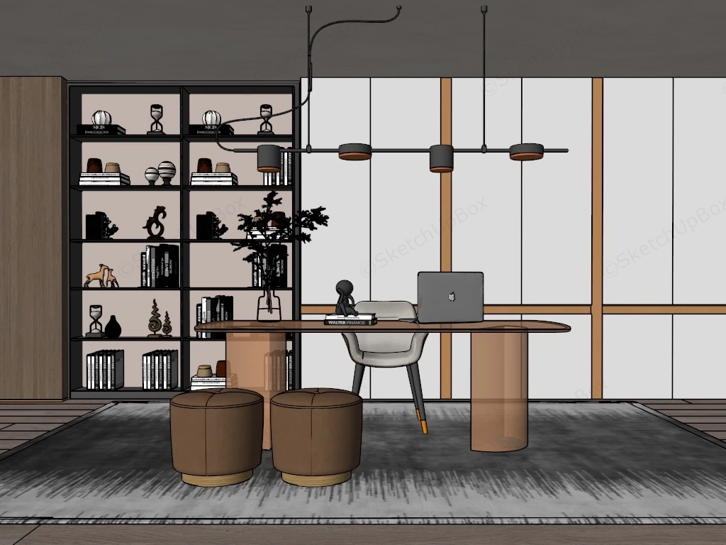 Luxury Home Office Design sketchup model preview - SketchupBox