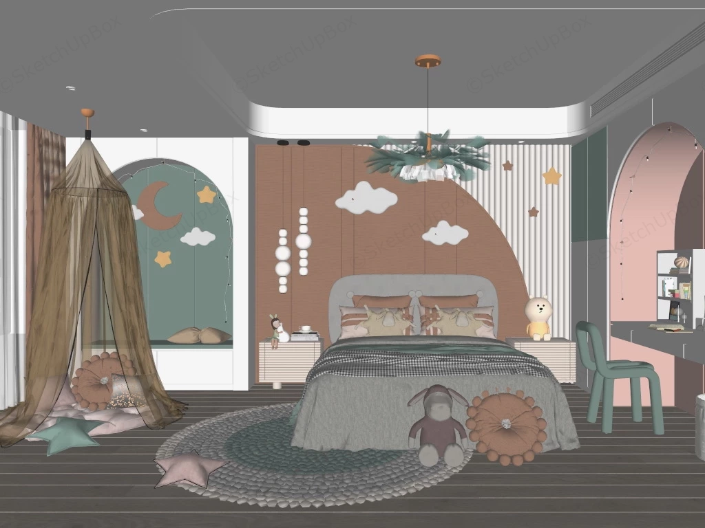 Cozy Girl Room Idea sketchup model preview - SketchupBox
