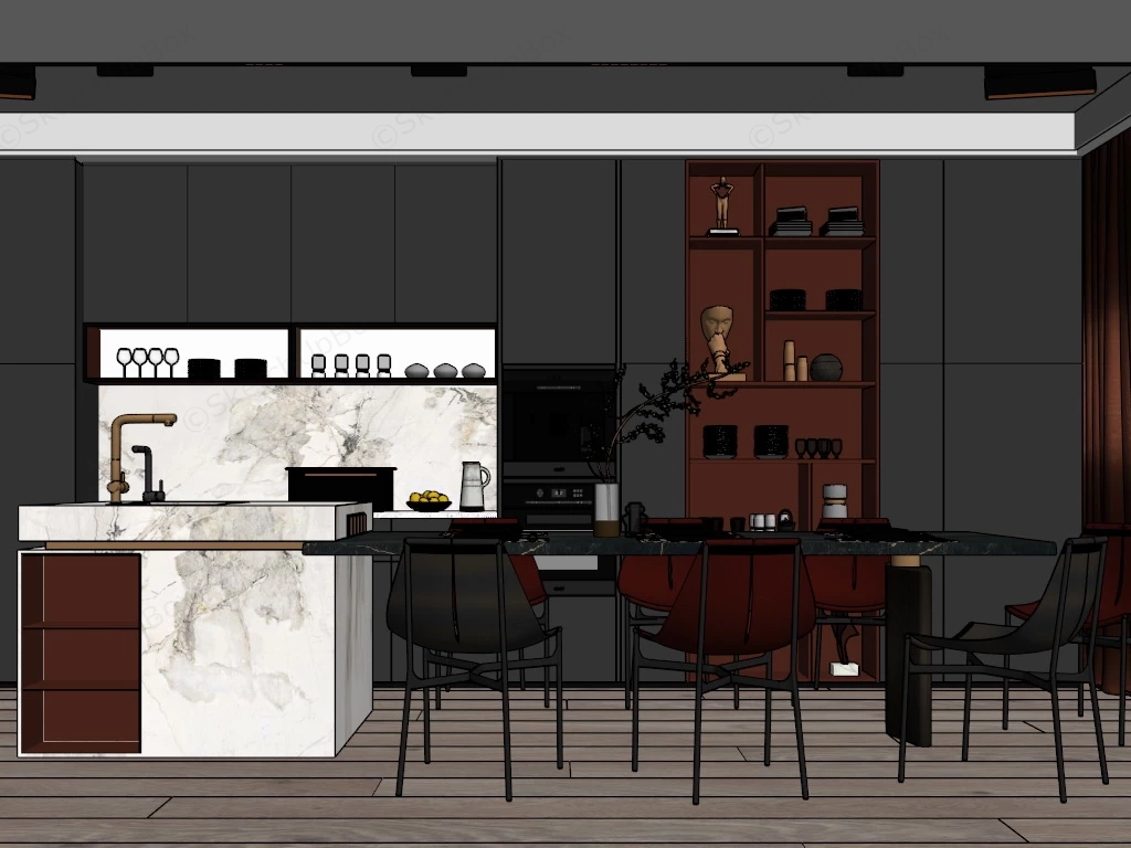 Kitchen Island With Dining Area sketchup model preview - SketchupBox