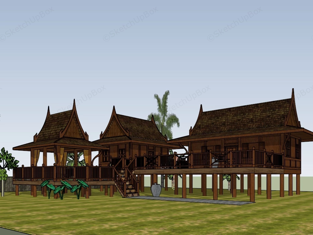 Asian Stilt House sketchup model preview - SketchupBox