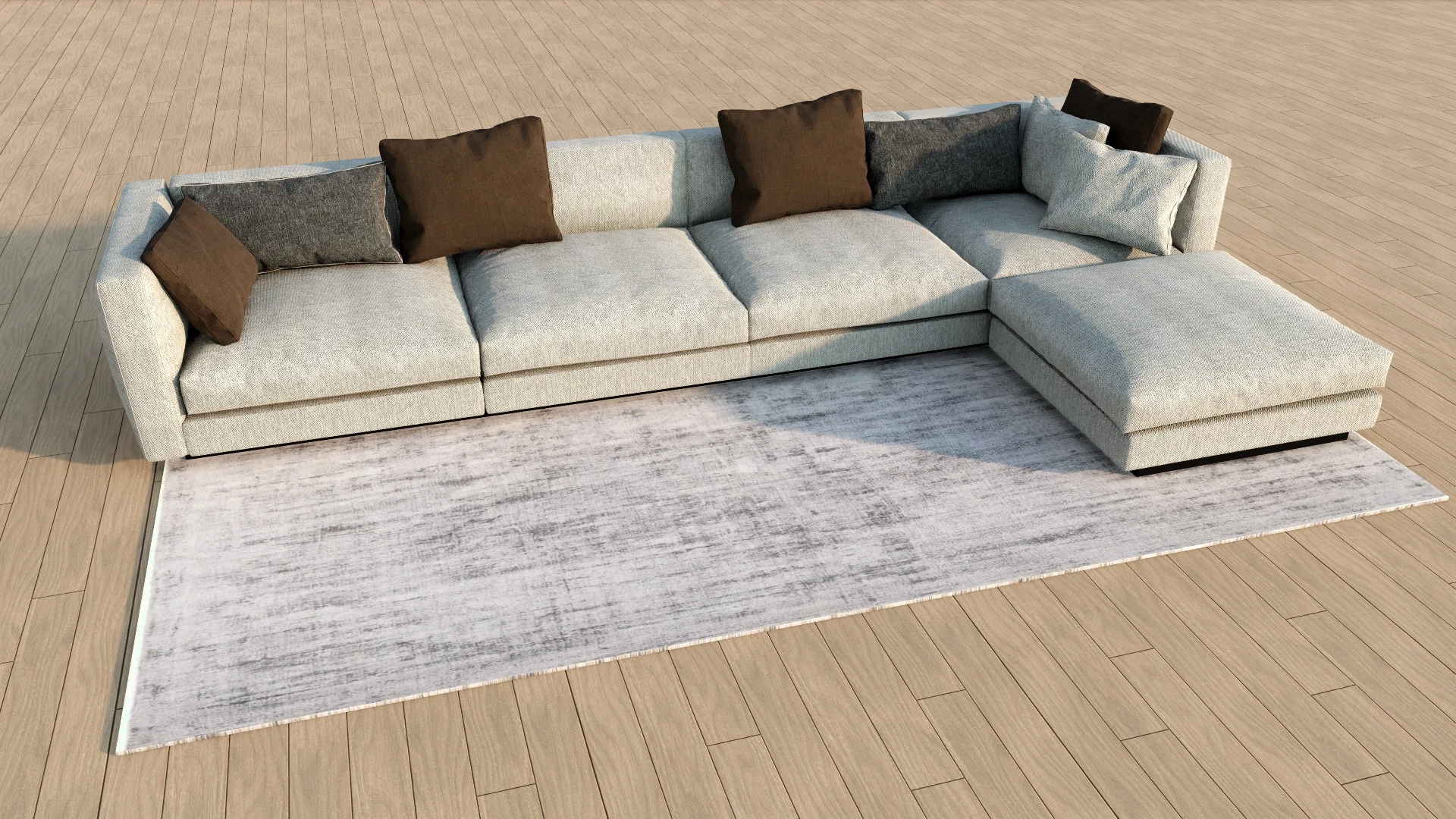 Beige Fabric Sectional Sofa sketchup model preview - SketchupBox