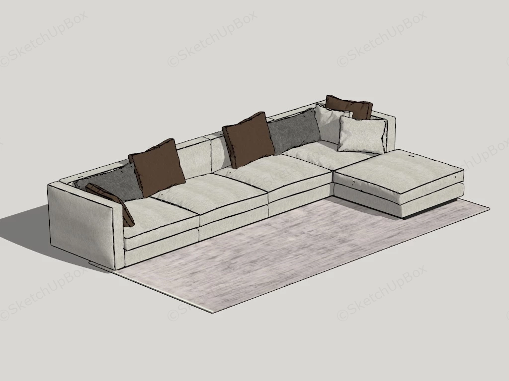 Beige Fabric Sectional Sofa sketchup model preview - SketchupBox