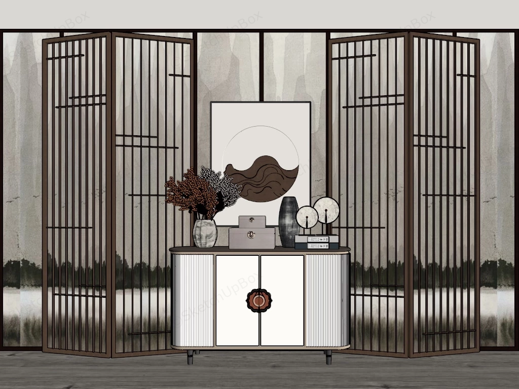 Oriental Folding Screen & Accent Cabient sketchup model preview - SketchupBox