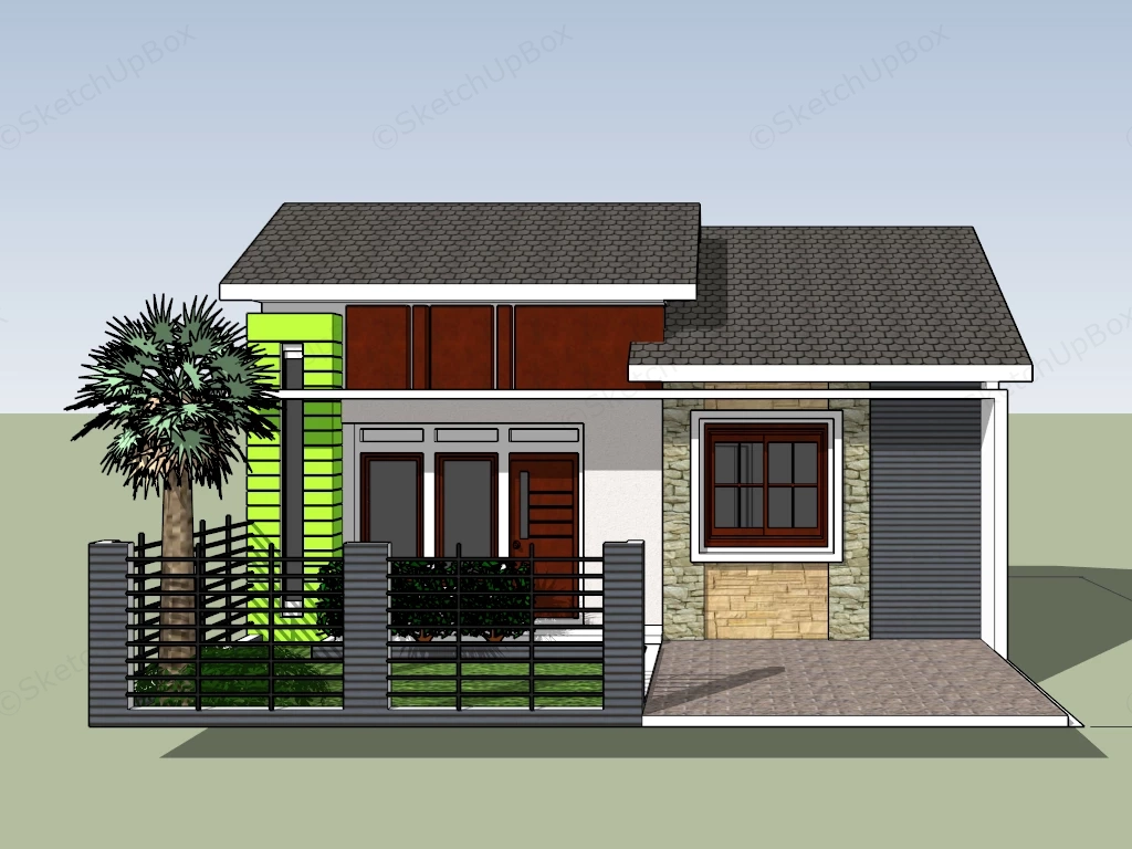 Small Suburb House sketchup model preview - SketchupBox