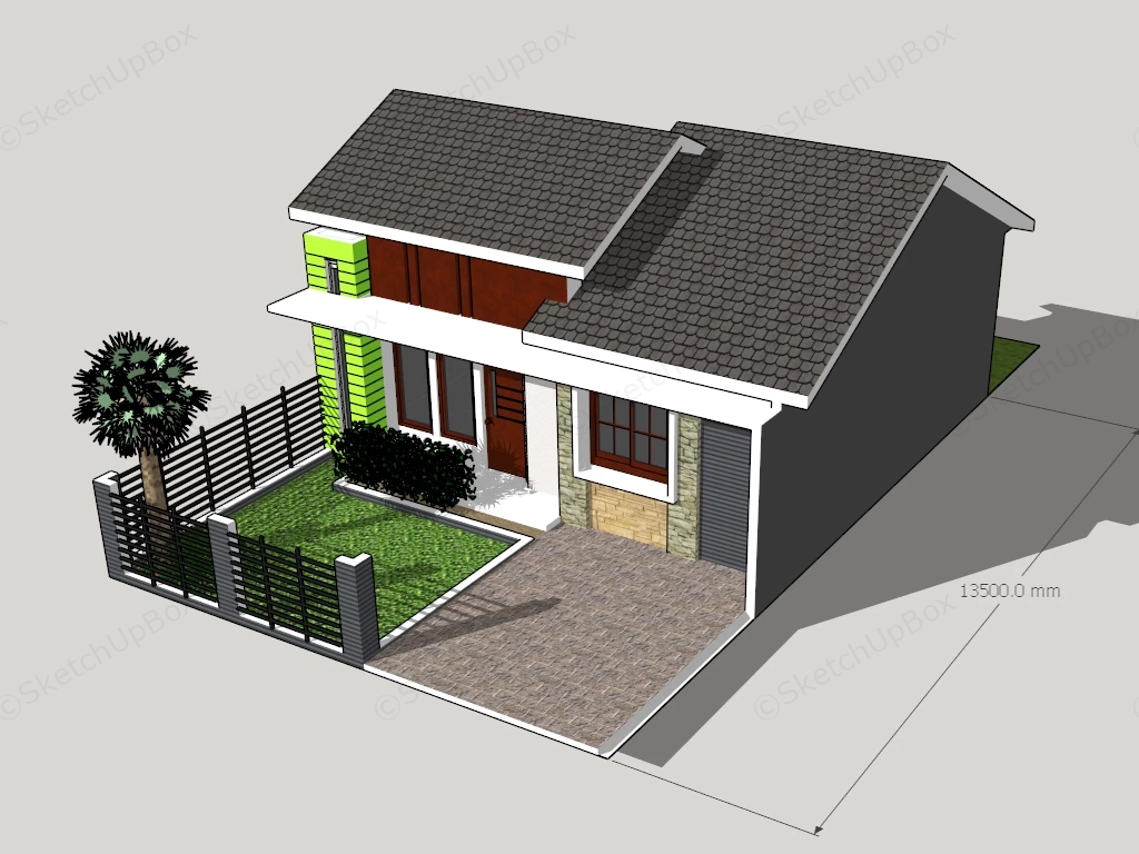 Small Suburb House sketchup model preview - SketchupBox