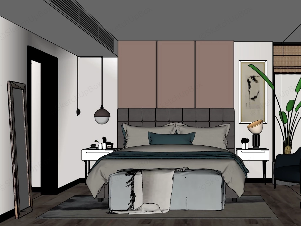 Simple Bedroom Design sketchup model preview - SketchupBox