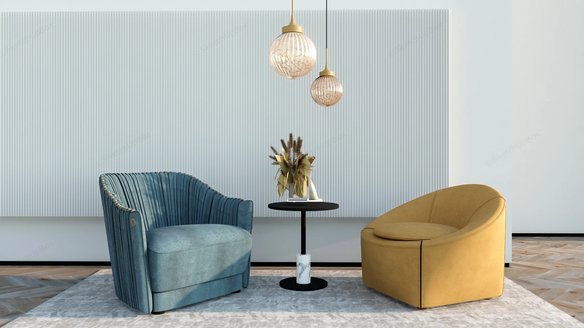 Modern Accent Chair Set sketchup model preview - SketchupBox