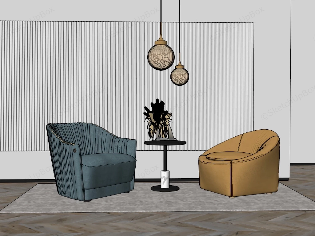 Modern Accent Chair Set sketchup model preview - SketchupBox