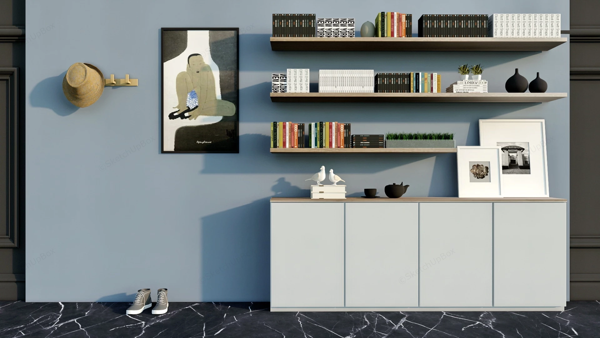 Bookcase With Wall Shelf sketchup model preview - SketchupBox