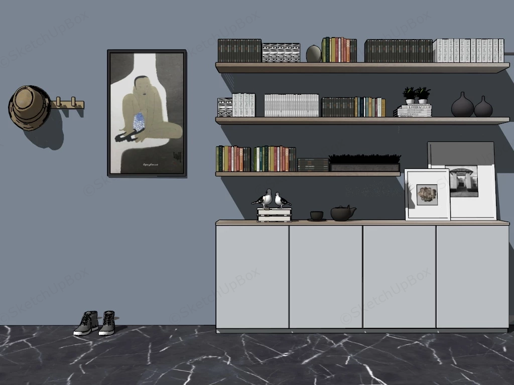 Bookcase With Wall Shelf sketchup model preview - SketchupBox