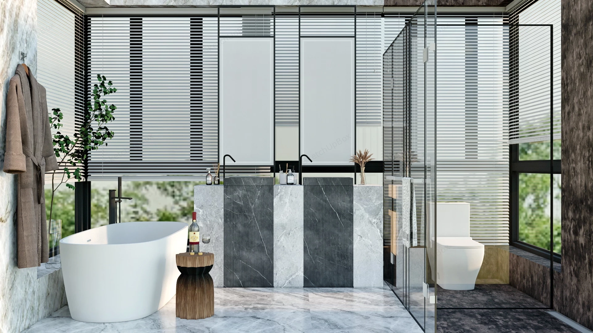 Modern Bathroom With Glass Shower sketchup model preview - SketchupBox