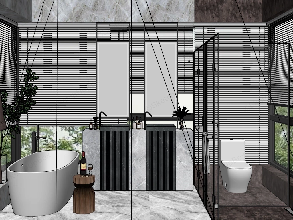 Modern Bathroom With Glass Shower sketchup model preview - SketchupBox