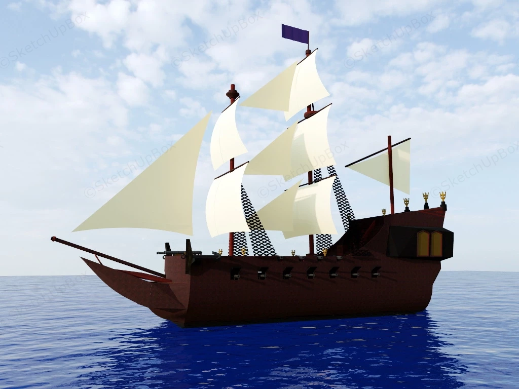 17th Century Warship sketchup model preview - SketchupBox