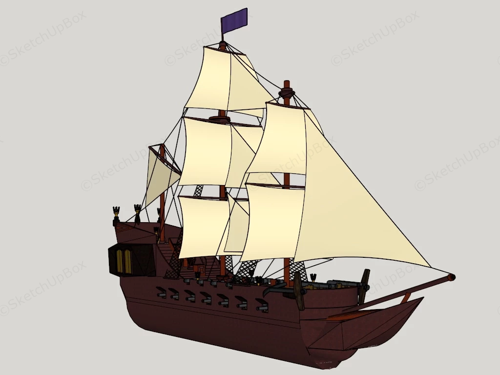 17th Century Warship sketchup model preview - SketchupBox