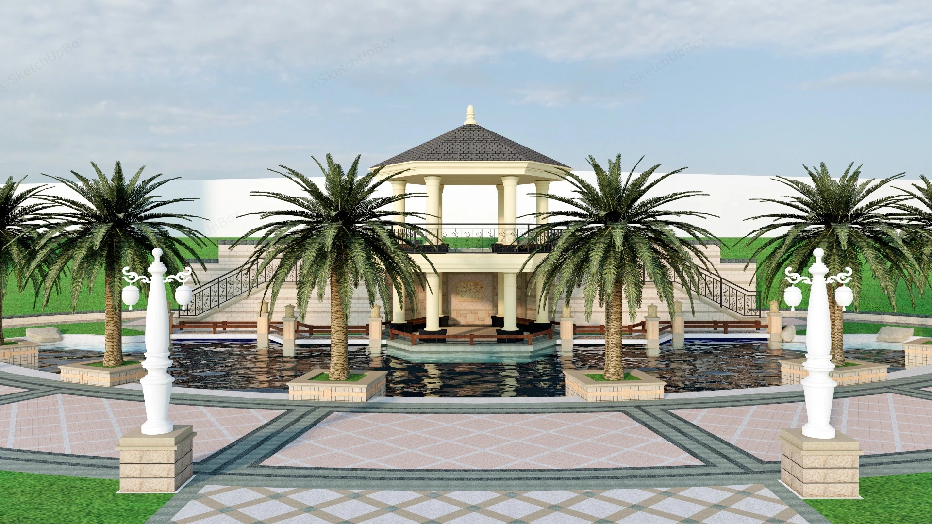 Garden Pond Gazebo sketchup model preview - SketchupBox