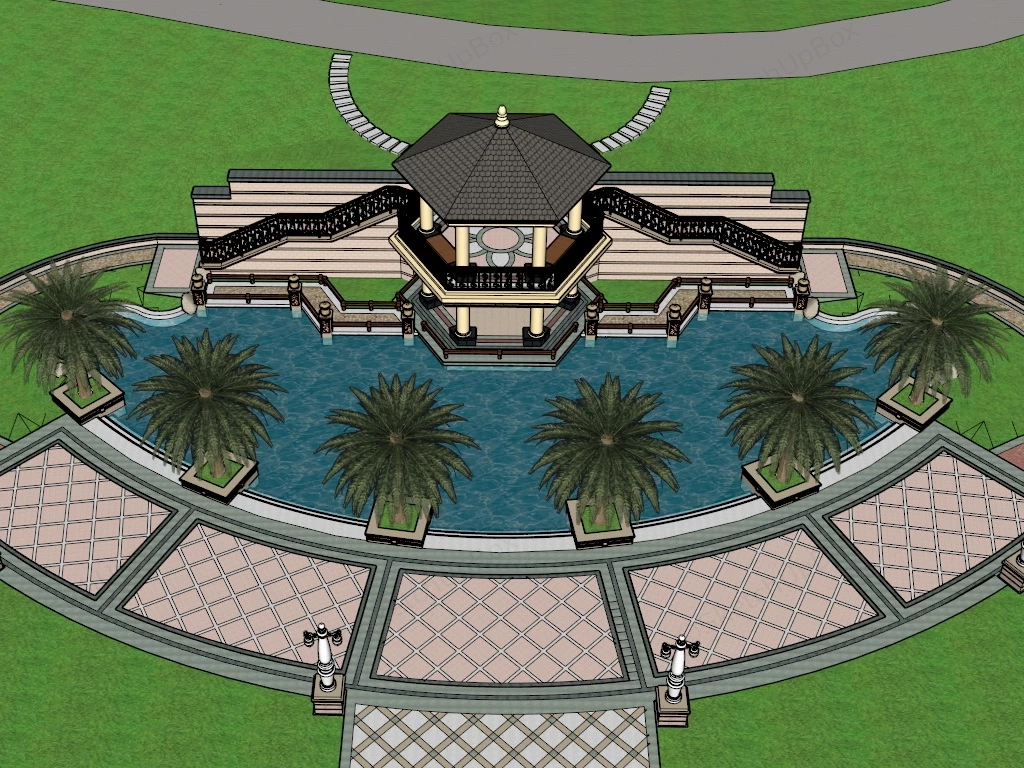 Garden Pond Gazebo sketchup model preview - SketchupBox