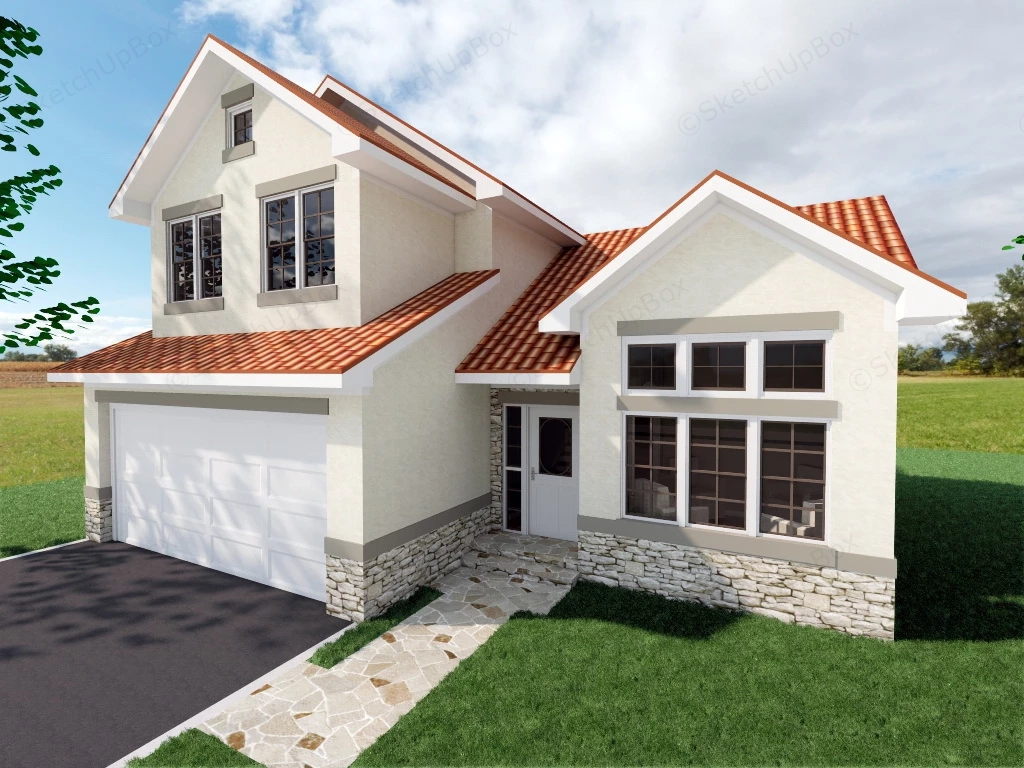 Small Rural House sketchup model preview - SketchupBox