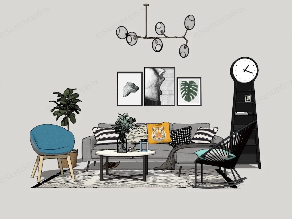 Casual Living Room Set sketchup model preview - SketchupBox