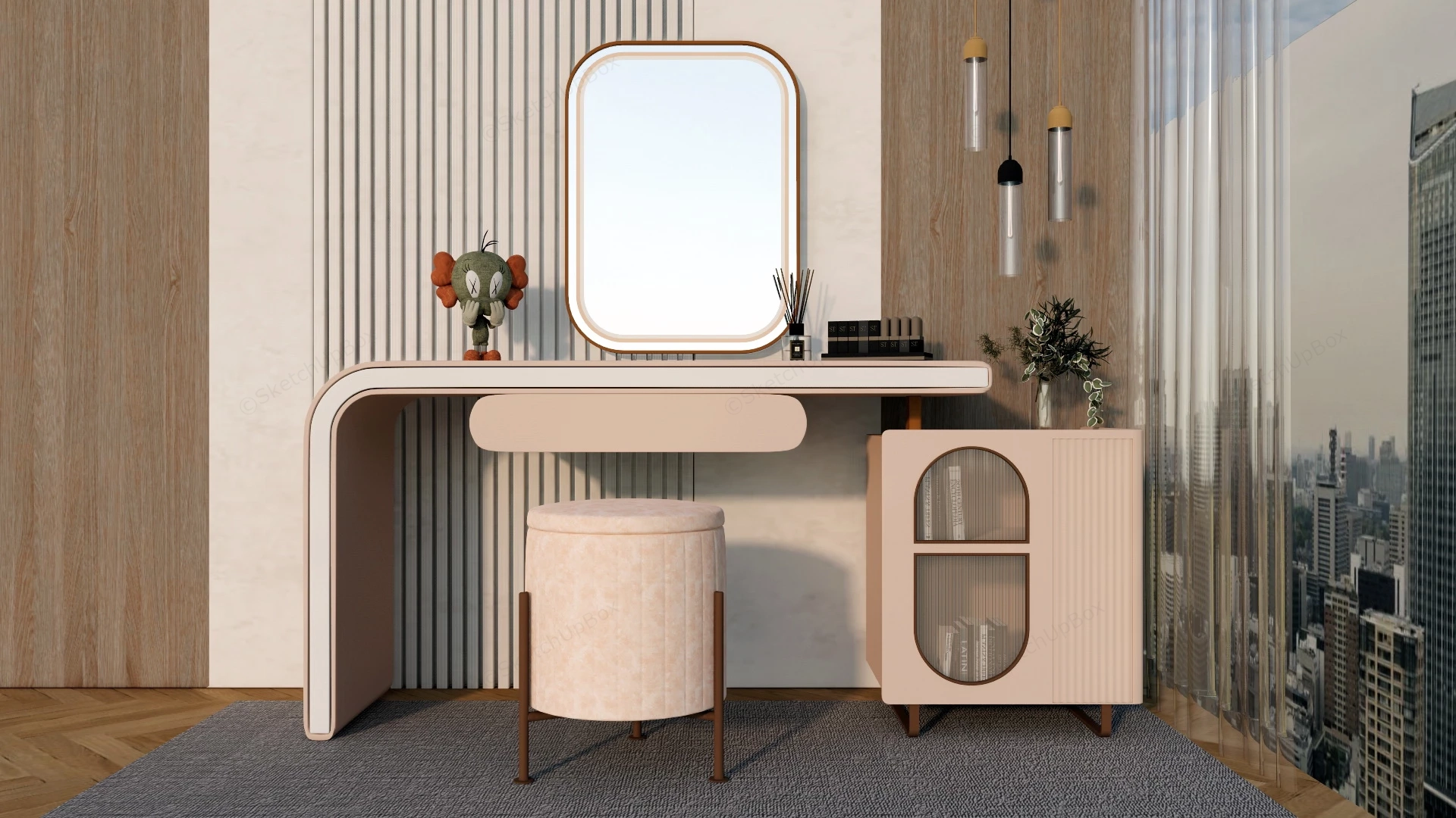Modern Pink Dressing Table sketchup model preview - SketchupBox