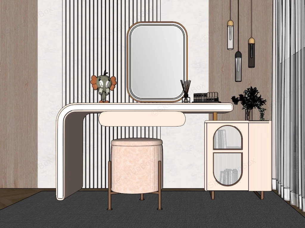 Modern Pink Dressing Table sketchup model preview - SketchupBox